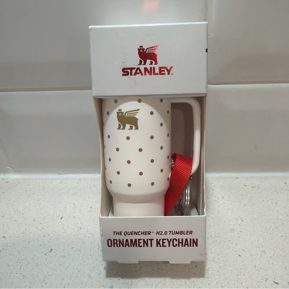 Stanley White & Gold Ornament Keychain Tumbler NEW